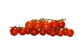 Round, small red tomatoes on a white background. Royalty Free Stock Photo