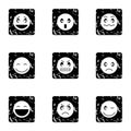 Round smileys icons set, grunge style Royalty Free Stock Photo