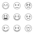 Round smileys icons set, outline style Royalty Free Stock Photo