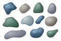 Round smooth pebble stone collection. Organic shape rock isolated. Various form of beach blob, splat. Ocean set vector