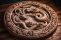 Round snake carved sculpture. Generate ai