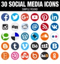 Round social media icons collection flat simple modern set Royalty Free Stock Photo