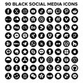 90 Round Social Media Icons complete vector black icon set ready for graphic and web design