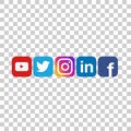 Round social media icons or social network logos flat vector icon set. Collection for apps and websites Royalty Free Stock Photo