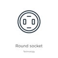 Round socket icon. Thin linear round socket outline icon isolated on white background from technology collection. Line vector sign