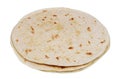 Round soft wheat flour tortilla pancakes isolated macro