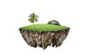 Round soil ground cross section with earth land and green grass. fantasy floating island with natural on the rock