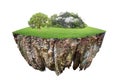 Round soil ground cross section with earth land and green grass