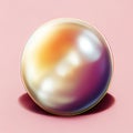 Round sparkling pearl. Beautiful pearl on a pink background. Colorful gem in pastel colors. AI-generated