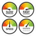 Round Speedometers set with slow and fast speed download. Vector illustration Royalty Free Stock Photo