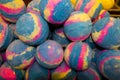 Rainbow colored Foam Bath Bomb Fruity Mint Colourful Fizzy Foamy Bath Ball Fizz Bubble Bath Soak Royalty Free Stock Photo