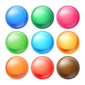 Round Spheres Set Vector. Set Opaque Multicolored Spheres With Glares, Shadows. Abstract Ellipse, Ball, Bubble, Button