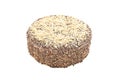 Round sponge nut cake. Close-up on white background Royalty Free Stock Photo