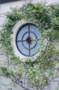 A round stained glass window at Ewing and Muriel Kauffman Memorial Garden Royalty Free Stock Photo