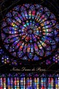 Round stained glass window `Rose` of the Cathedral of Notre-Dame de Paris