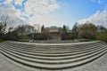 Round stairs historic building palace on a slope on a hill in the Warsaw park fisheye lens Royalty Free Stock Photo