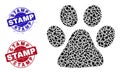 Paw Print Mosaic of Debris with Stamp Scratched Stamps Royalty Free Stock Photo