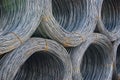 Round steel in rings in the material bearing several rings stacked, selective focus Royalty Free Stock Photo