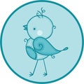 Round sticker cute bird blue background