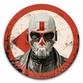 a round sticker with an image of a man wearing a gas mask Royalty Free Stock Photo