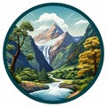 Vivid Landscapes: Majestic Mountain And River Illustration Royalty Free Stock Photo
