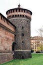 Round stone tower of Castello Sforzesco. Milan, Italy Royalty Free Stock Photo