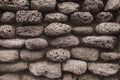 Round Stone Wall Sepia. Old Castle Stone Wall Texture. Stone Wall Background Or Texture. Part Of Stone Wall. Background Royalty Free Stock Photo