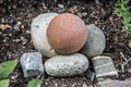 Round stones in the rock garden bed Royalty Free Stock Photo