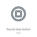 Round stop button icon. Thin linear round stop button outline icon isolated on white background from shapes collection. Line Royalty Free Stock Photo