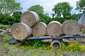 Round Straw Bales on a trailer Royalty Free Stock Photo