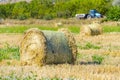 Round straw ballas on field Royalty Free Stock Photo