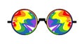 round sun glasses with color LGBT flag