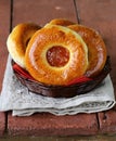 Round sweet buns with apple jam