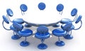 Round table and blue chairs Royalty Free Stock Photo