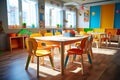Round table with chairs in montessori kindergarten 1695523520255 2 Royalty Free Stock Photo