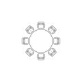 Round table and chairs top view vector icon isolated on white background