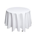 Round table covered with smooth white tablecloth on transparent background Royalty Free Stock Photo