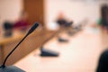 Round table microphone. Shallow depth of field