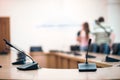 Round table microphone. Shallow depth of field