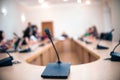 Round table microphone. Shallow depth of field