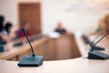 Round table microphone. Shallow depth of field