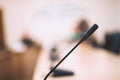 Round table microphone. Shallow depth of field