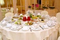 The round table served for a banquet. Restaurant Royalty Free Stock Photo