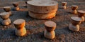 The round Table of Silence and twelve hourglass Chairs made by Constantin Brancusi