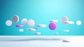 Round tablets float in the air in free fall on a blue gradient background. Levitation of medicines. Flying pills. Royalty Free Stock Photo