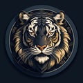 round tattoo logo symbol with tiger face on black background