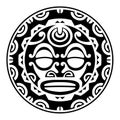 Round tattoo ornament with sun face maori african aztec maya style