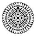 Round tattoo ornament with swastika maori style. African, aztecs or mayan ethnic style.