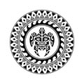 Round tattoo ornament with turtle maori style. African, aztecs or mayan ethnic style.