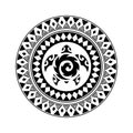 Round tattoo ornament with turtle maori style. African, aztecs or mayan ethnic style.